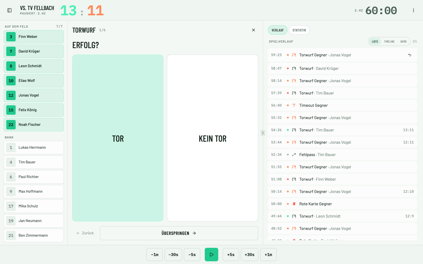 Tracking-Wizard in SportsFlow: Wurfposition auf dem Feld und Treffbild im Tor